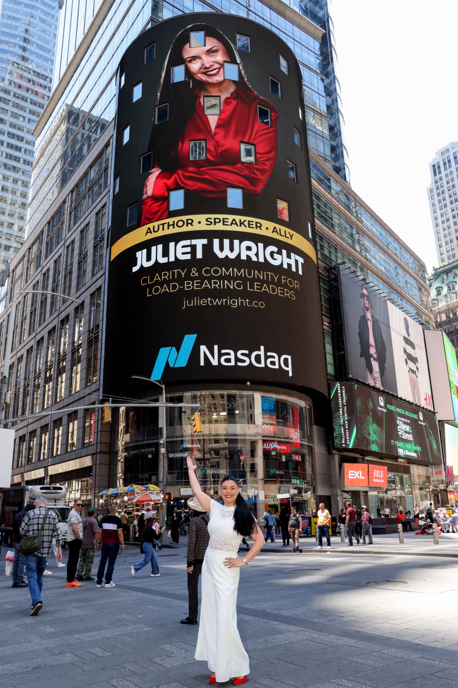 Juliet Wright on the NASDAQ tower in Times Square